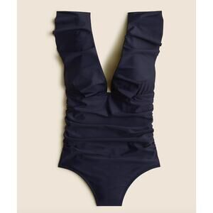 J. Crew Navy Ruched Ruffle One-Piece Swimsuit-New with tags